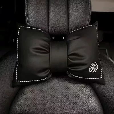 Car Seat Cushion, All-Season Use, Chanel-Style Goddess Design, Popular Camellia Flower Breathable Car Lumbar Support Cushion (Waist support) - camellia-black-leather-headrest