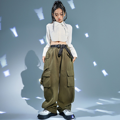 Girls' Jazz Dance Costume Children's Performance Suit Bare Midriff Set Fashion Show Hip Hop Streetwear