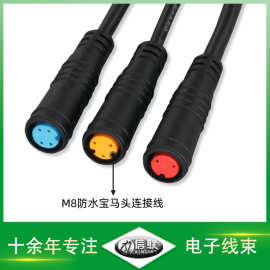 M8防水连接线24AWG2芯共享单车公母连接线电池连接线传感器连接线