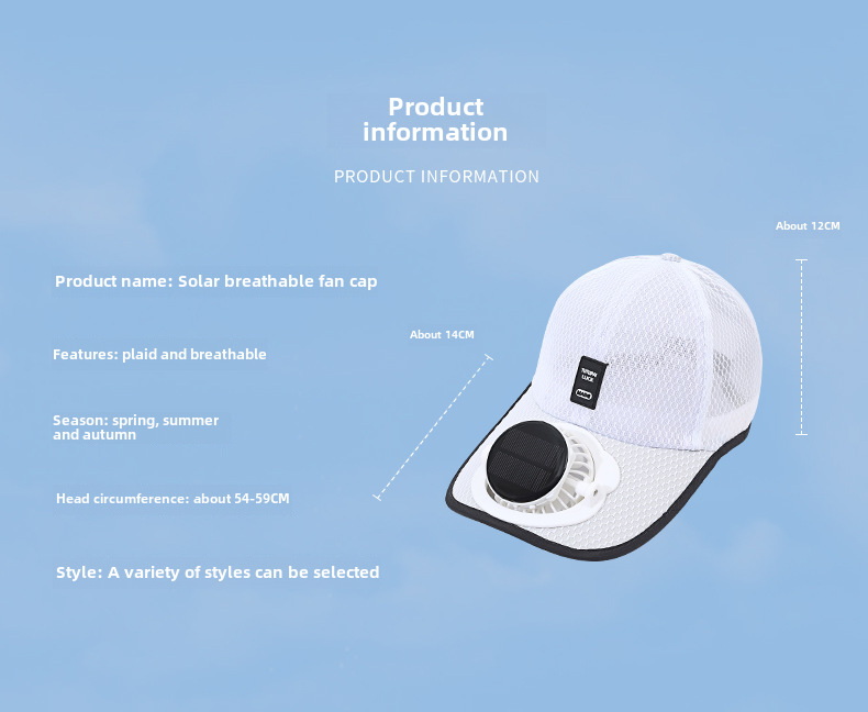 Breathable Mesh Baseball Cap With Solar Fan For Sun Protection_voghion.com
