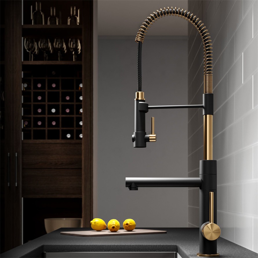 Kaiping Youjia bathroom black + Rose Gold hot and cold kitchen spring faucet American faucet splash-proof water household 4701