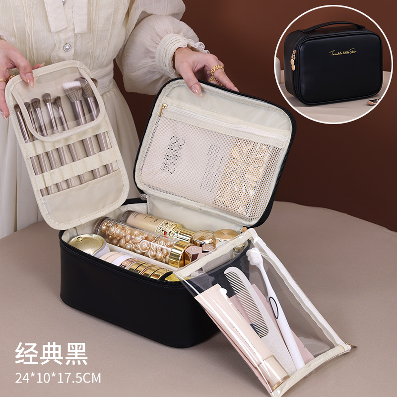 Luxury francés libre maquillaje multifuncional pu bolsa de maquillaje de viaje de alta calidad sensación de gran capacidad de partición caja de maquillaje