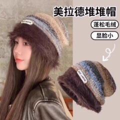 堆堆帽子女秋冬季大头围显脸小时尚洋气美拉德包头针织冷帽月子帽