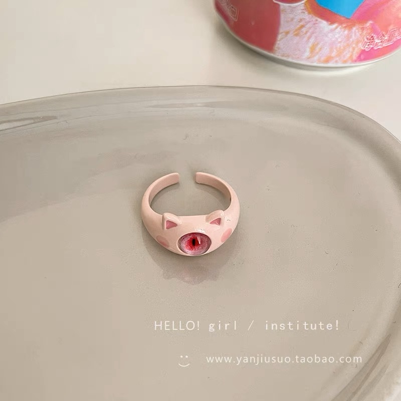 Divertido pequeño monstruo anillo grandes ojos salchicha boca dedo índice anillo dulce fresco dibujos animados lindo novias pareja anillo joyería