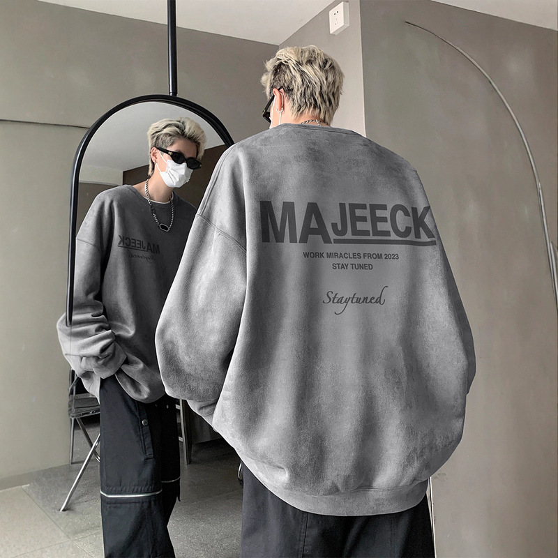 American Suede Round Neck Sweatshirt Men's Autumn and Winter West Coast Oversize Youth Cool and Handsome Loose Top Spring