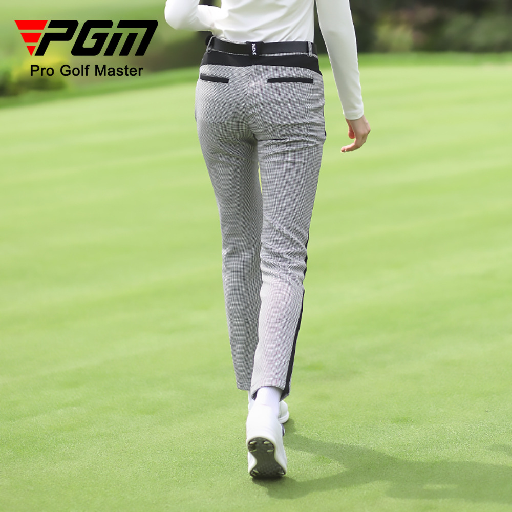 Quần nữ golf họa tiết răng sói (Houndstooth) phối sọc, thiết kế ôm vừa vặn — KUZ119-Quần nữ ca rô đen trắng