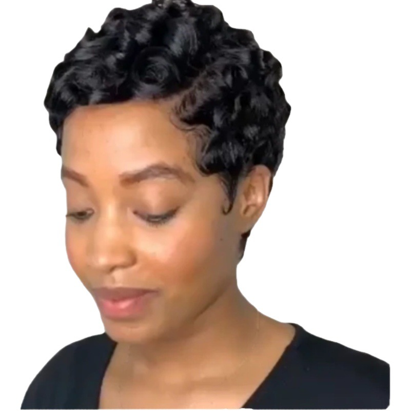 Comercio exterior transfronterizo nueva peluca europea y americana Peluca de Mujer Africana pequeña peluca rizada Peluca de fibra química fábrica al por mayor