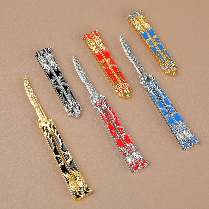 合金バタフライナイフスイングナイフ金属練習ナイフゴールデンドラゴンアサシンスイングナイフ金属モデルハロウィン小道具卸売|undefined