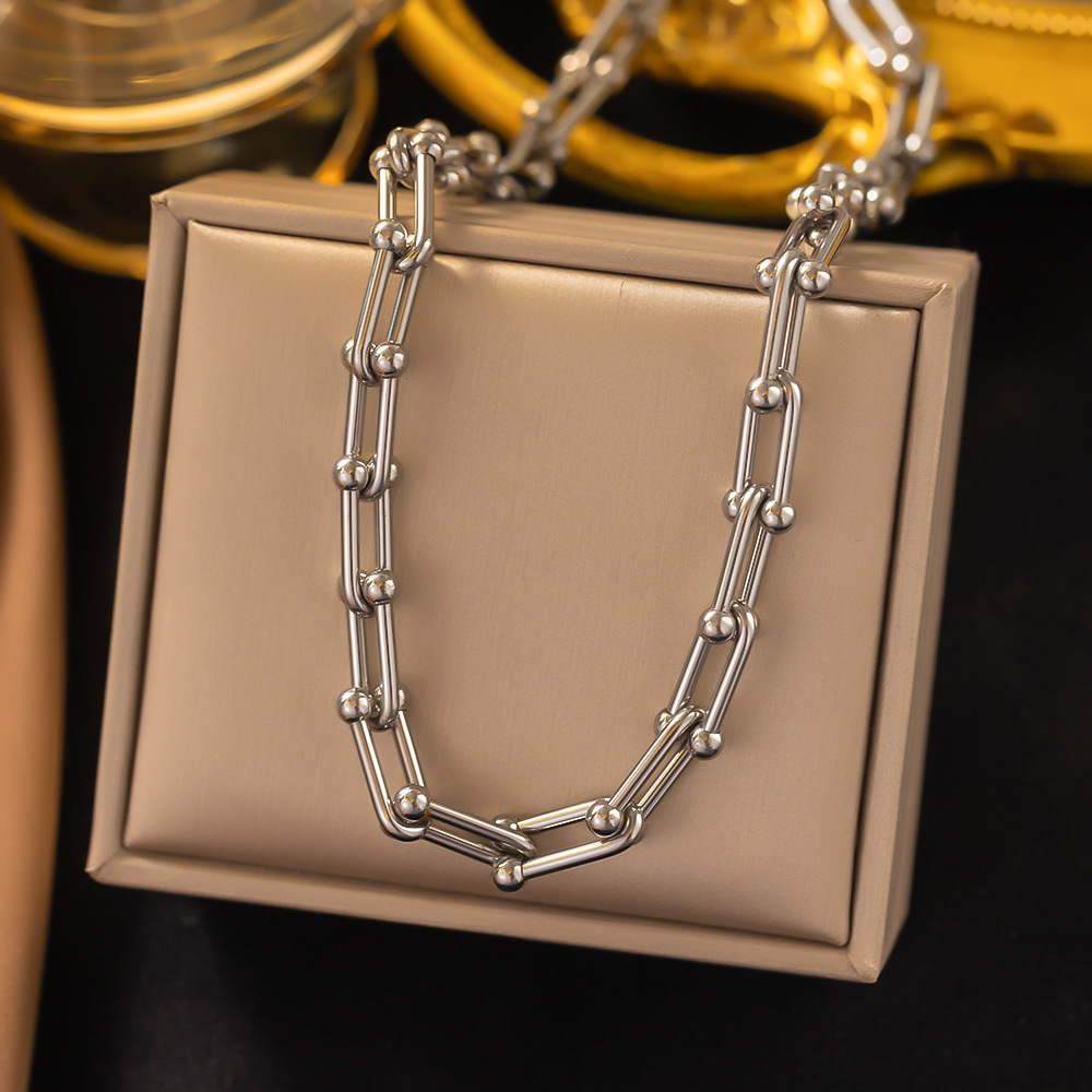304 Stainless Steel 18K Gold Plated Streetwear Plating U Shape Bracelets Earrings Necklace display picture 2
