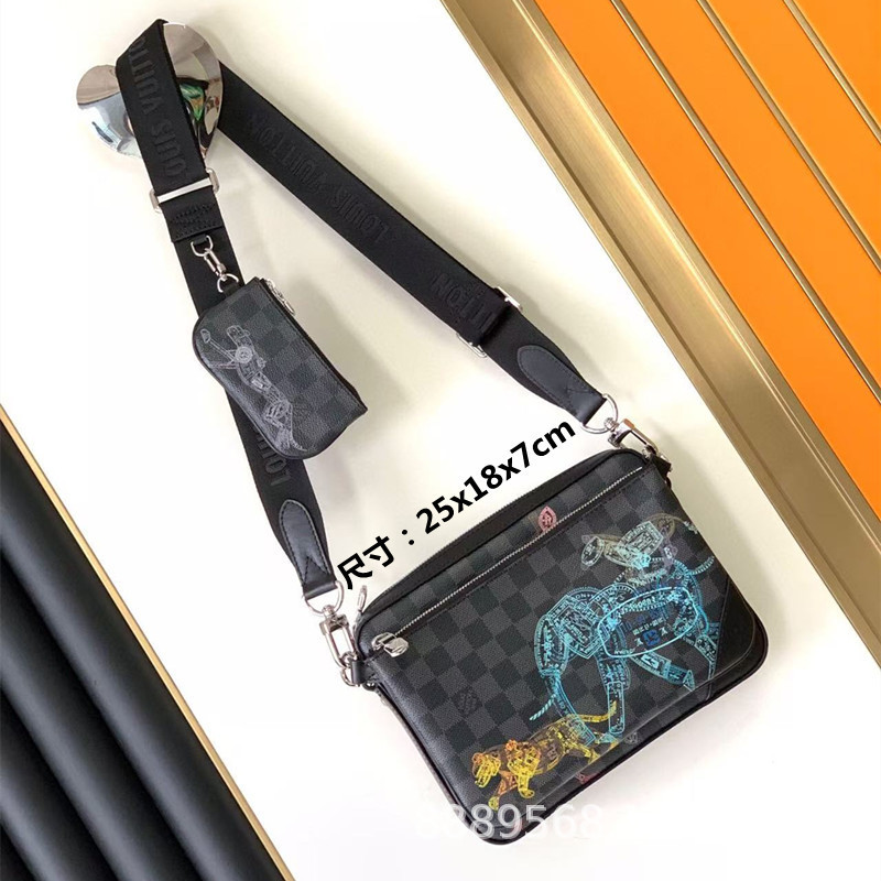 直接供給クロスボーダー m lv メンズバッグレディースバッグブラックウォリアーメッセンジャーバッグ枕バッグチェーンバッグボックスバッグポータブルブリーフケース|undefined