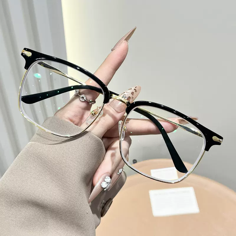 新款防蓝光眼镜时尚半框金属框架眼镜潮男摆拍眼镜框架经典平光镜