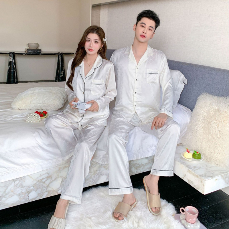 New Spring and Summer Couple's Pajamas, Fashionable Jacquard Design for Men and Women, Korean Style, Long-Sleeve Men's Pajamas for Home Use