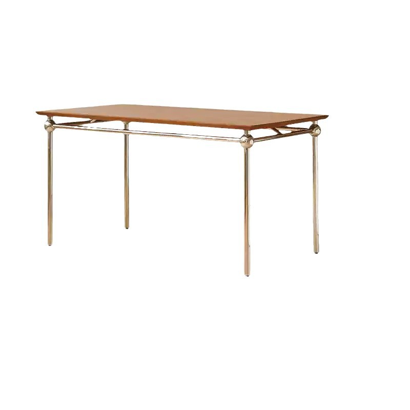 Mesas y sillas de comedor de madera maciza de acero inoxidable medieval Combinación de rectángulo para el hogar, tamaño pequeño, mesa de comedor de estilo retro para 6 personas