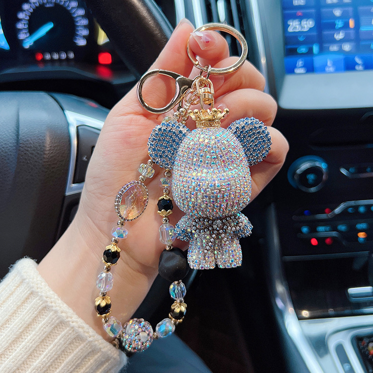Creativo panda de diamantes a juego con cabeza grande, llavero de oso, cadena de cuentas personalizada, bolso de oso, colgante de bolso, colgante de coche, mujer