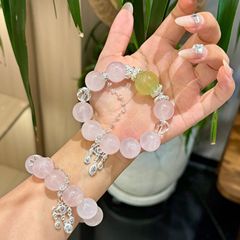 天然水晶ピンククリスタルブレスレット大粒子 20 ミリメートルトップビーズ黄色蛍石ピンククリスタル桃ブレスレットファッショナブルでシンプルな女性