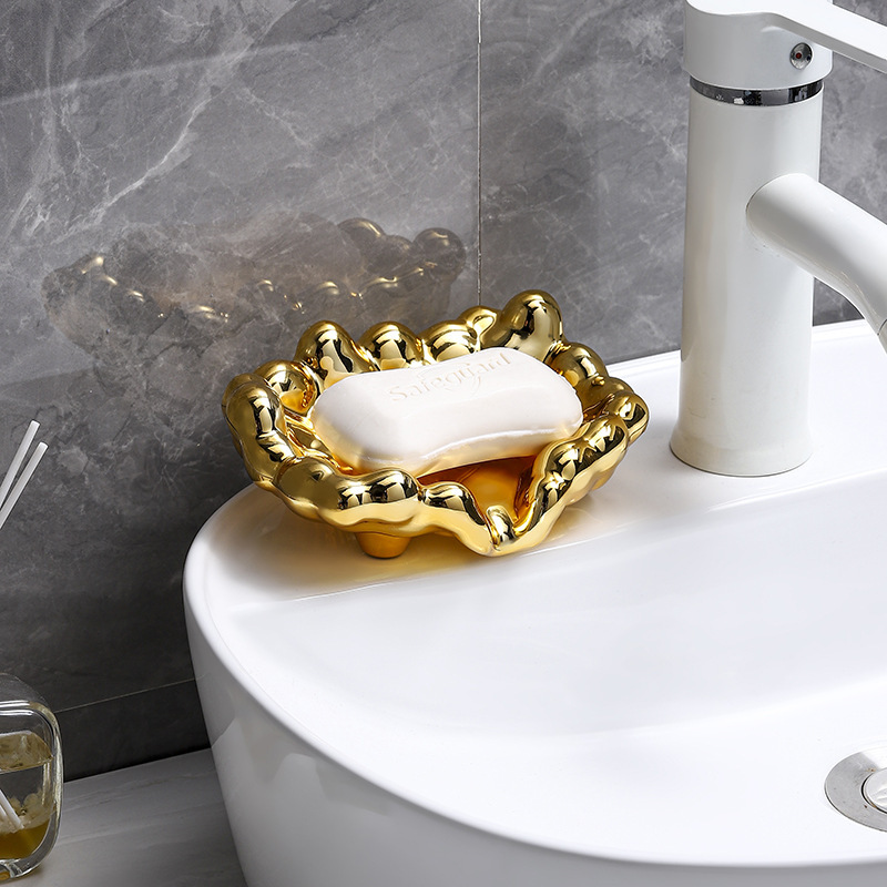 Electroplated Soap Box Cloud Soap Box Drain-Free Punch-Free Bathroom Soap Storage Box Non-Slip Soap Holder Soap Rack