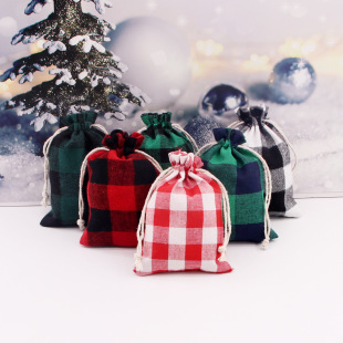 Cross-border hot selling Christmas plaid cotton bag storage bag Christmas candy bag Santa Claus gift bag red and green plaid