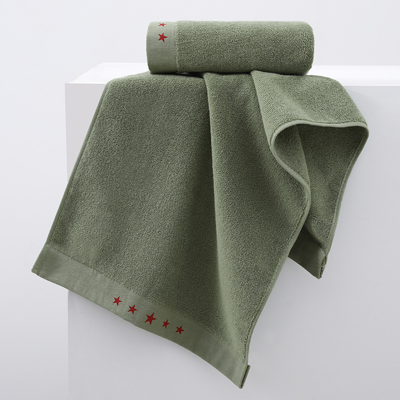 Pure Cotton Towel Military Training Towel Thickeneded Water-Absorbent Military Green Fire Drill Labor Protection Team Student Face Towel
