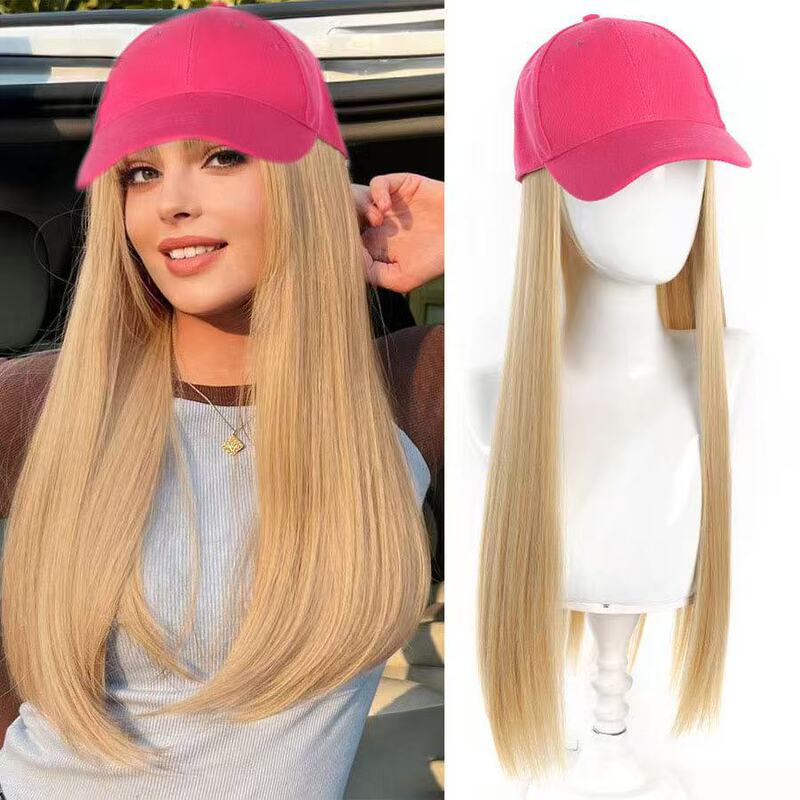 Hat Integrated Wig for Women with Long Hair, New Versatile Baseball Cap, Simulated Human Hair, Long Straight Hair, Full Headgear, Long Curly Hair
