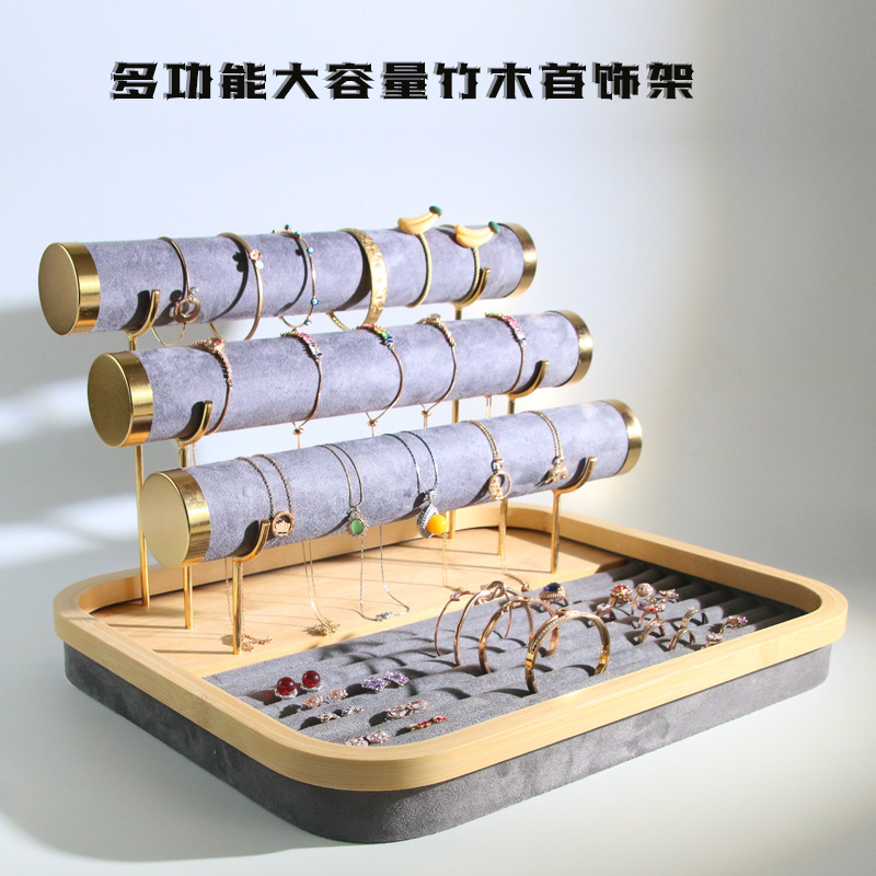 Creative jewelry rack bamboo and wood jewelry rack bracelet ring pendant head flower earring rack jewelry shooting live broadcast props