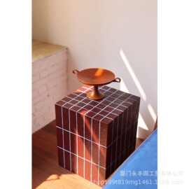 嘻物所蓝咖配色质感韩系仿马赛克魔方边几方形北欧民宿咖啡馆