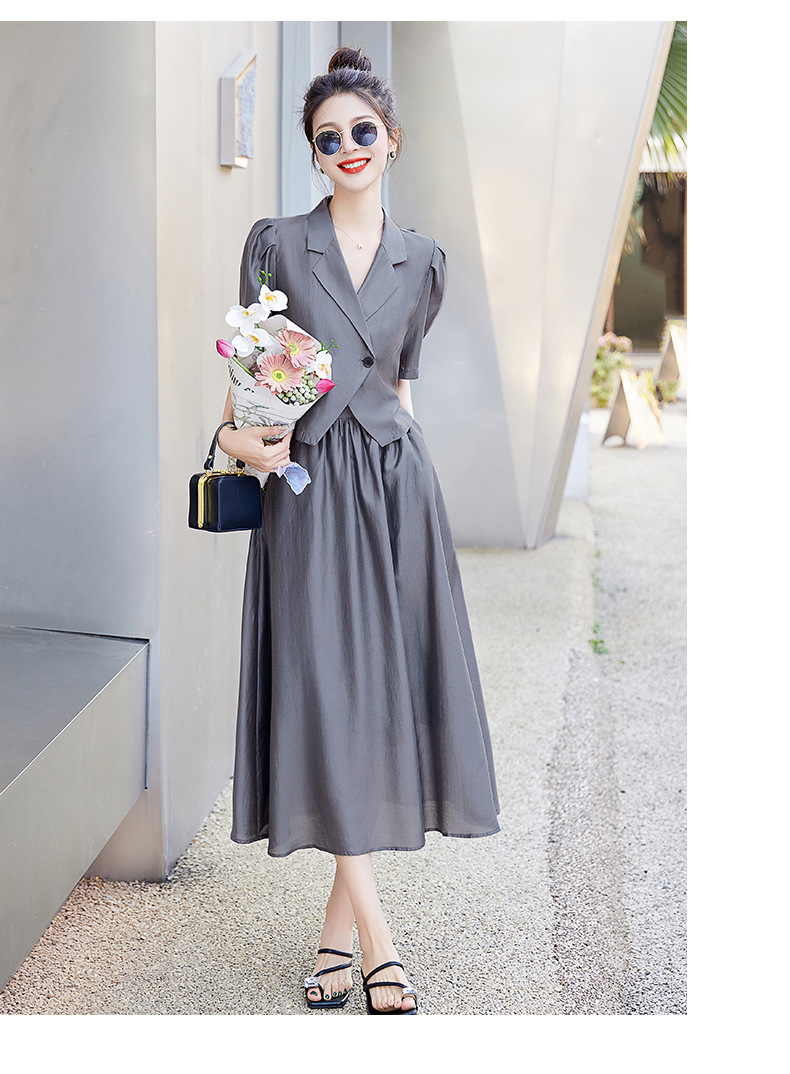 Bộ đồ Tencel nữ hai mảnh gồm áo và chân váy midi thắt eo — Màu đen, Màu xám, Màu kaki chi tiết 23