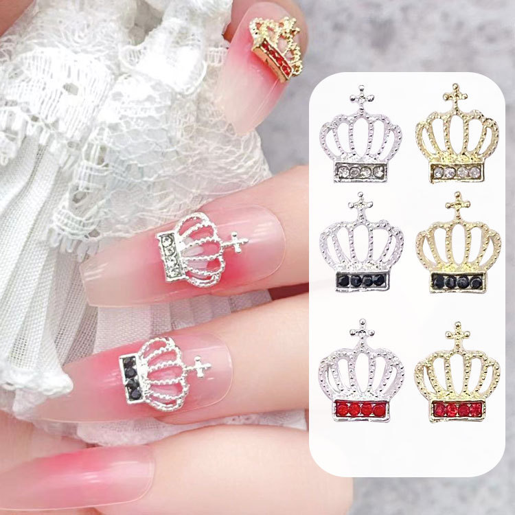 Trendy Japanese-Style Nail Art with Rhinestone Alloy Decorations, Metal Crown Embellishments, Ins-Style Simple Nail Stickers