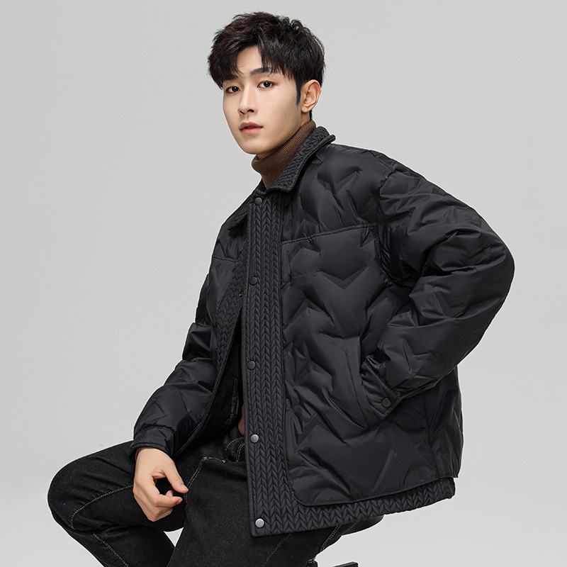 겨울 새로운 밀 귀 스티칭 옷깃 다운 재킷 남성용 짧은 패션 브랜드 느슨한 내한성 따뜻한 흰색 오리 다운 재킷