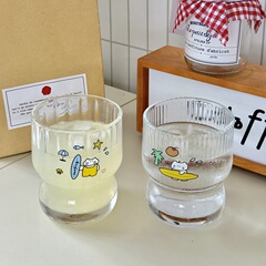 海岛ins风卡通情侣水杯子少女心早餐杯子牛奶杯冷萃咖啡杯玻璃杯