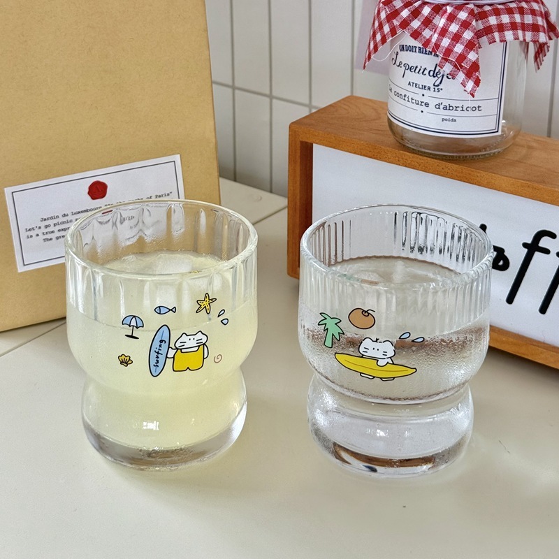 海岛ins风卡通情侣水杯子少女心早餐杯子牛奶杯冷萃咖啡杯玻璃杯|undefined