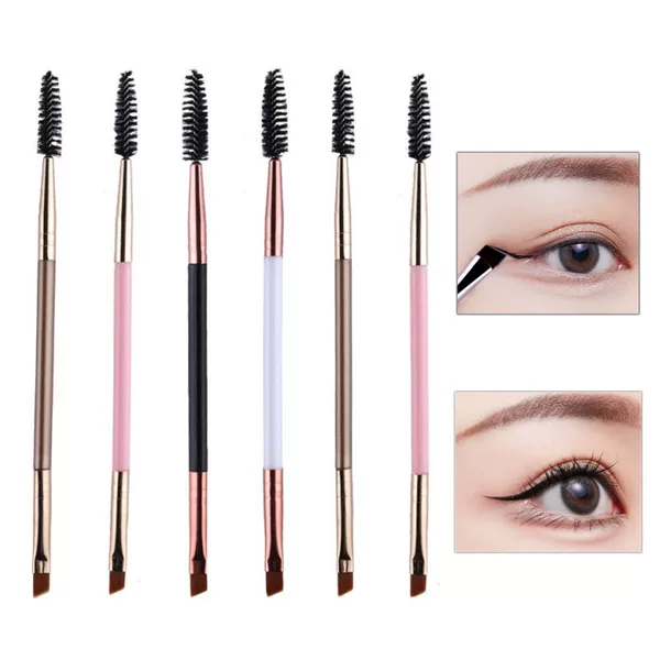 Double eyebrow brush spiral brush bevel flat eyelash brush sweeping eyebrow eyebrow thrush portable dual-purpose beauty tool