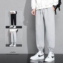 外贸pants纯色男士卫裤2023春夏秋季休闲运动裤男系带束脚宽松微