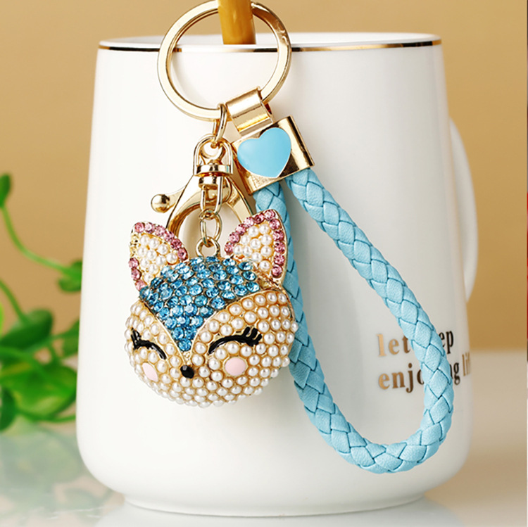 Rhinestones Inlay Material Cute Animal Pu Leather Alloy Inlay Rhinestones Women's Keychain