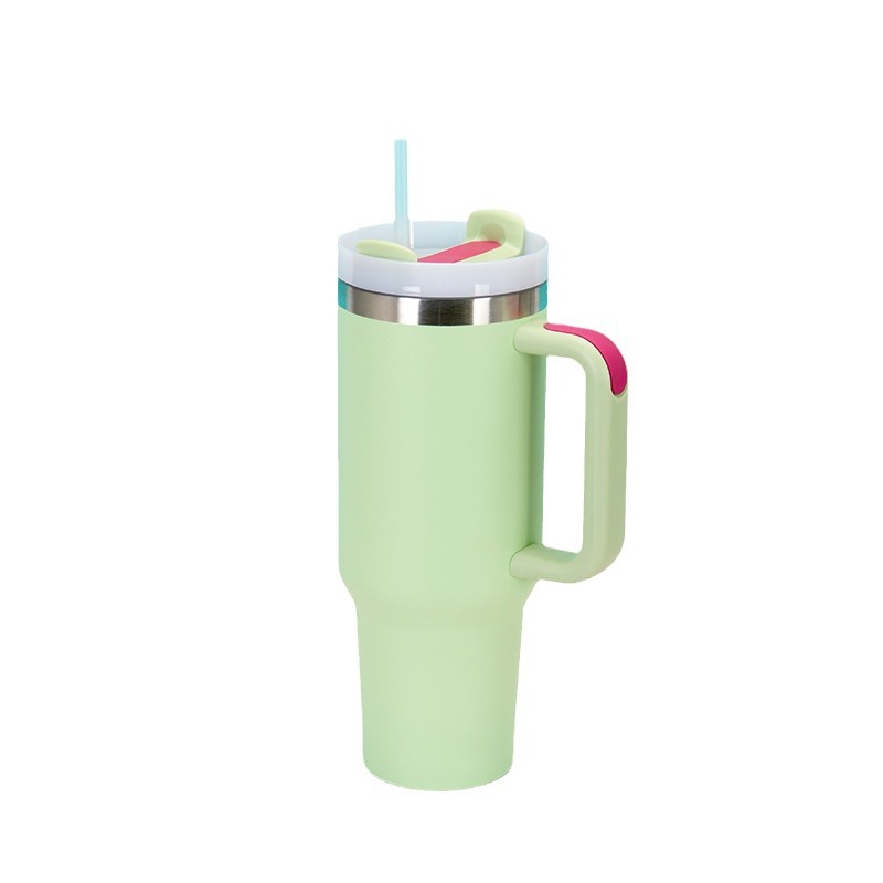 Neuer 1,2-Liter-Isolierbecher mit Griff, Kalthalte-Strohhalm, hochwertigem Eiswürfelbereiter, Edelstahl 304, großer Becher fürs Auto_voghion.com