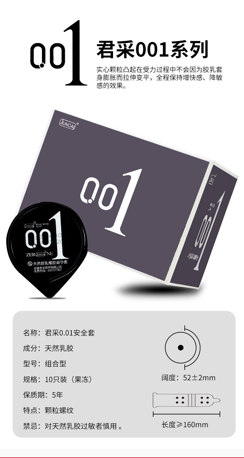 Juncai 001 Ultra-Thin Latex Condoms, Medium, Smooth Surface, 10-Pack — detail image 8