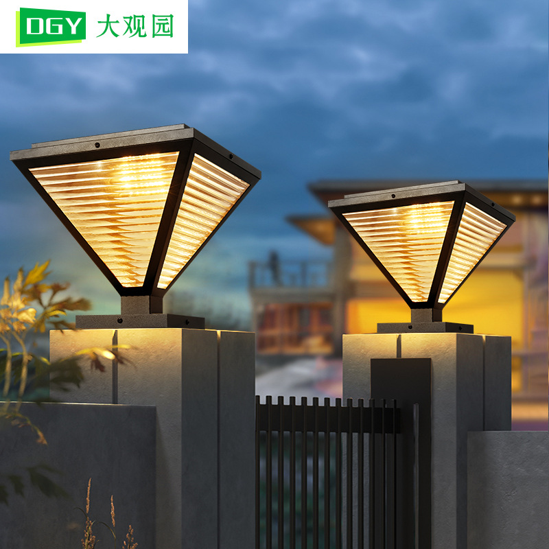 Nueva luz solar de cabeza de columna, luz de jardín al aire libre, puerta de villa impermeable para el hogar, luz de columna, puerta de pared de jardín, luz de patio