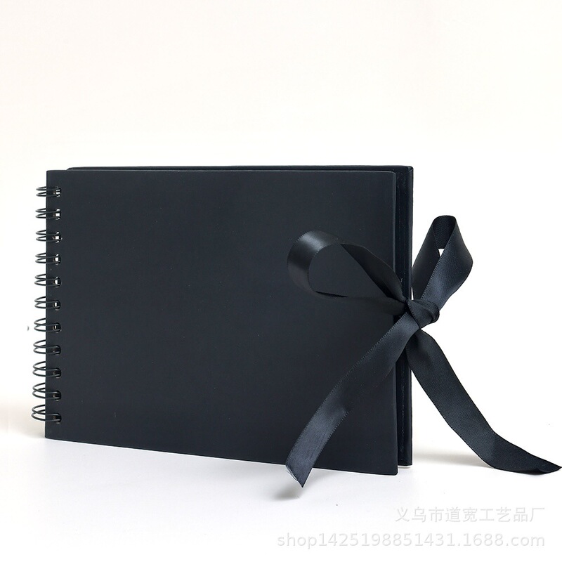 Cross-Border Hot-Selling A5 Spiral Notebook DIY Bow Ribbon Photo Album Scrapbook with Snap Ring Pages for Photo Storage and Memorabilia