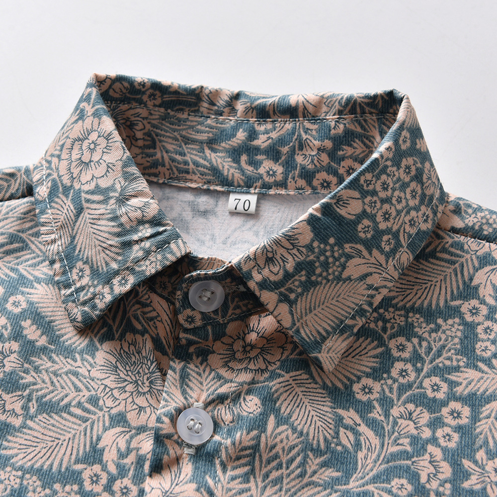 Mother & Kids children's suits boys short-sleeved printed shirt overalls bow tie beach style cross-border children's dress wholesale_voghion.com