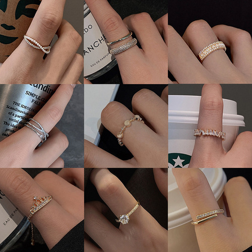 Korean style ins trendy opening adjustable pearl ring simple cold style niche internet celebrity same style ring hand jewelry