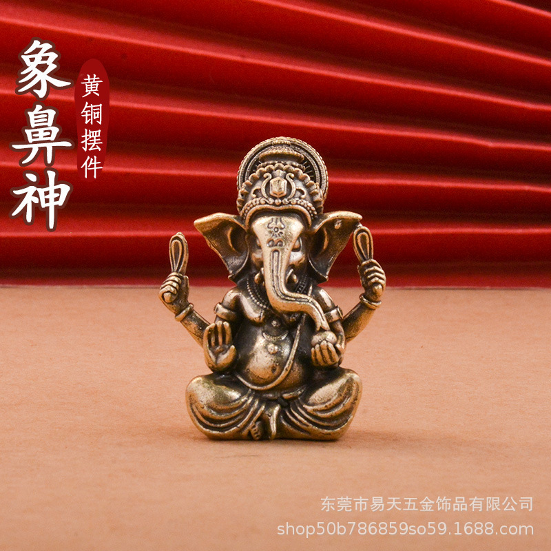 Southeast Asia Cross-Border Desktop Ornaments Religious Statues Golden Painted Lotus Elephant Brass Material Crafts Creative