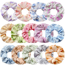 新款春夏弹力棉扎染发圈头饰跨境简约彩色大肠发圈女皮筋头花14色