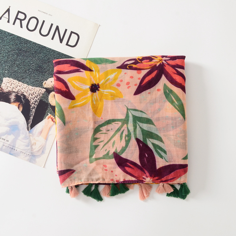 Planta tropical Flores grandes flores algodón cáñamo sensación bufanda fuera foto decoración chal sombrilla Toalla de playa