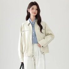 跨境美式复古米色工装短外套春秋新款时髦百搭小个子风衣夹克上衣