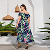 European and American beach holiday long off-shoulder beach skirt， one-line collar， color print dress