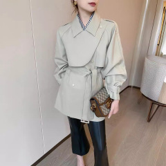 現物の春の新型のレトロなマントのコートの女性のデザイン感の中の長いサイズの小さい背のコート