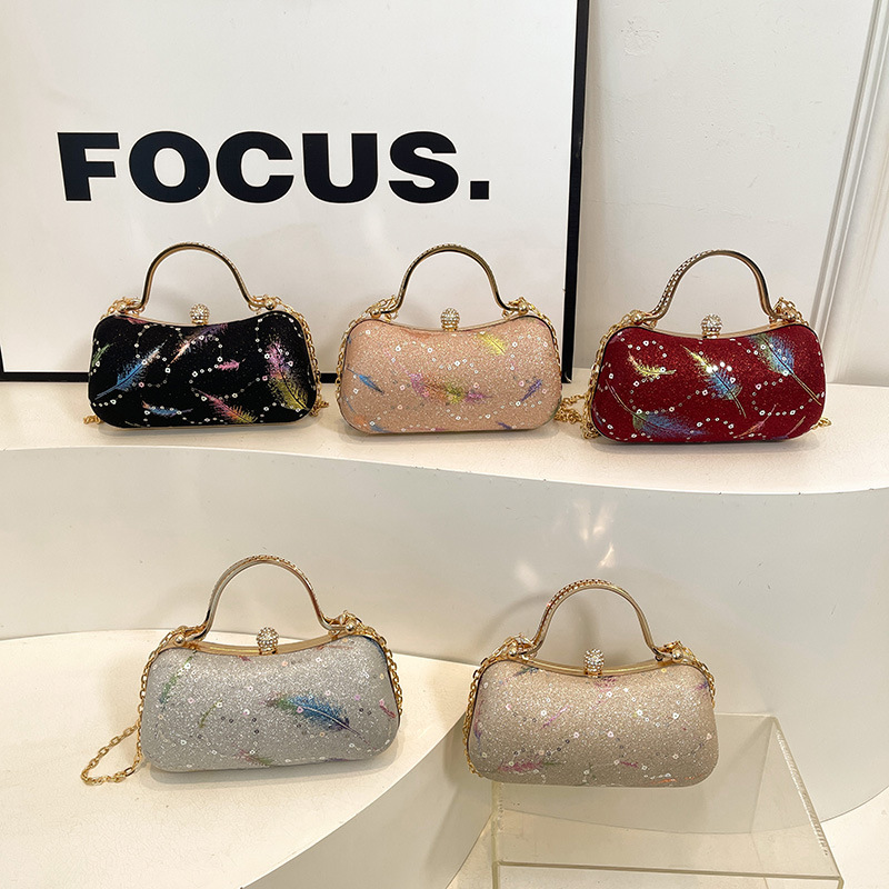 Bolso de mujer retro transfronterizo 2025 nuevo bolso de cena de pañuelo de plumas bolso de cadena de hombro