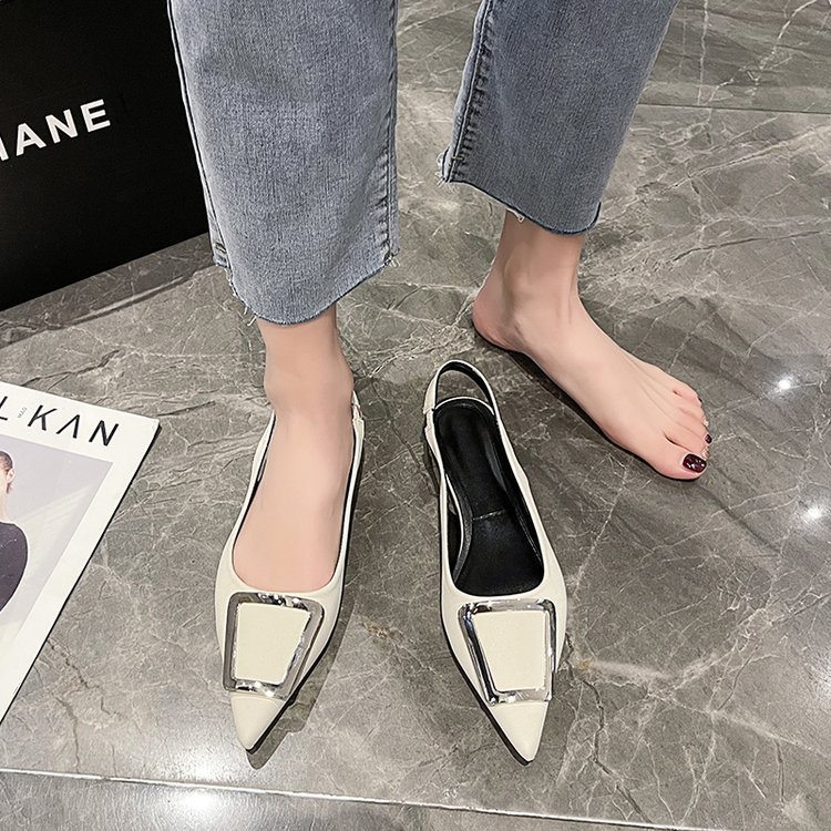 Fairy French style Baotou sandals for women 2024 new spring/summer square buckle pointed sandals, simple and elegant_voghion.com