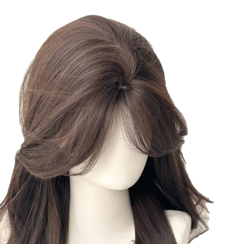 【ヘアネットは不要】女性用ウィッグ、中分け、バング、ロング巻き毛、顔の形、自然な頭頂部の補充、フルヘッドギア|undefined