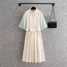 2023夏季新款大码汉服女中式唐装复古民国风提花上衣茶艺服套装