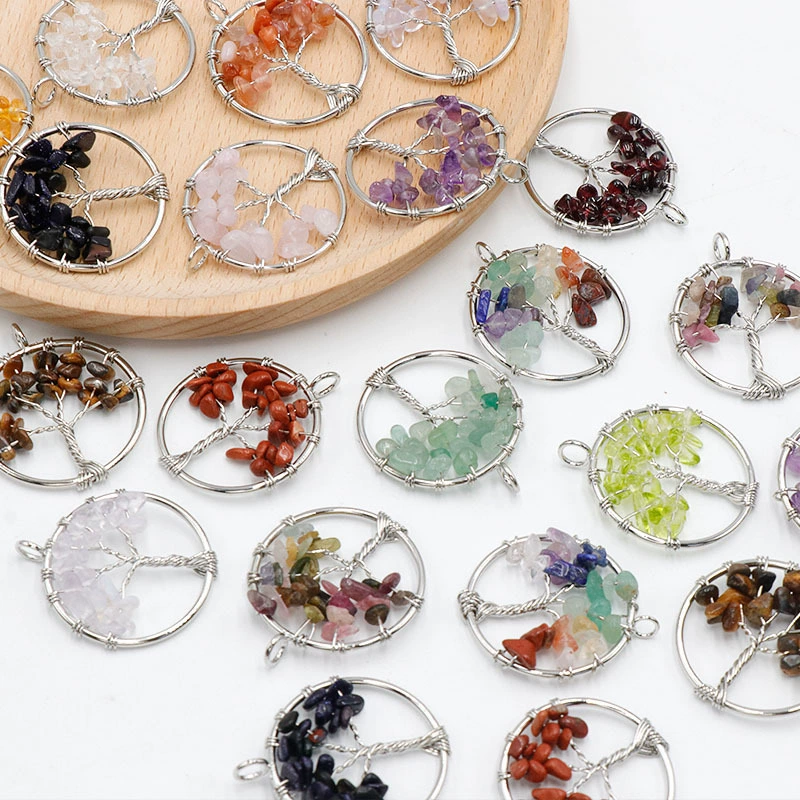 Натуральный Кристалл гравийный кулон красочный корень дерева жизни Дерево Кристалл Дерево желаний Дерево DIY производители ювелирных аксессуаров